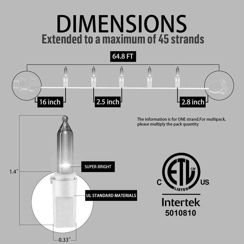 JUSTPRO Warm White LED Christmas Lights, 21.6 Feet 100 Count UL Certified Commercial Grade Holiday String Light Set for Garden Wedding Patio Trees Lighting Decoration (Warm White)