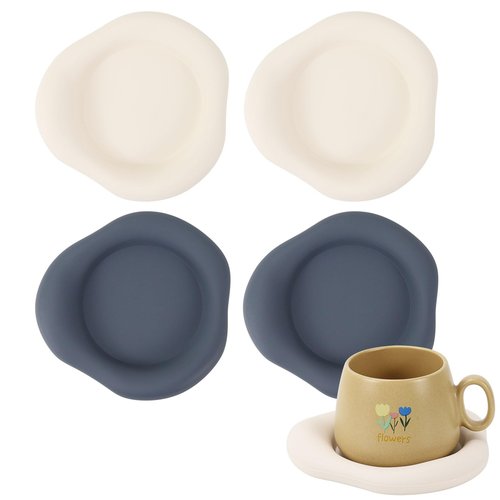 etspolt Cloud Shaped Silicone Coasters Set of 4, Absorbent Drink Pads 5.9 Inch White and Navy Blue Table Decor for Home Office
