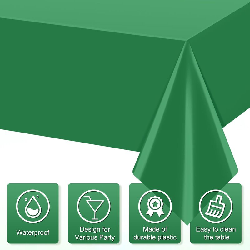 YIDAKO 3Pcs Green Tablecloths for Rectangle Tables,Disposable Plastic Table Cloth,Waterproof Green Table Cover for Graduation Birthdays Weddings Anniversary Party Decorations,54 x 108 Inch