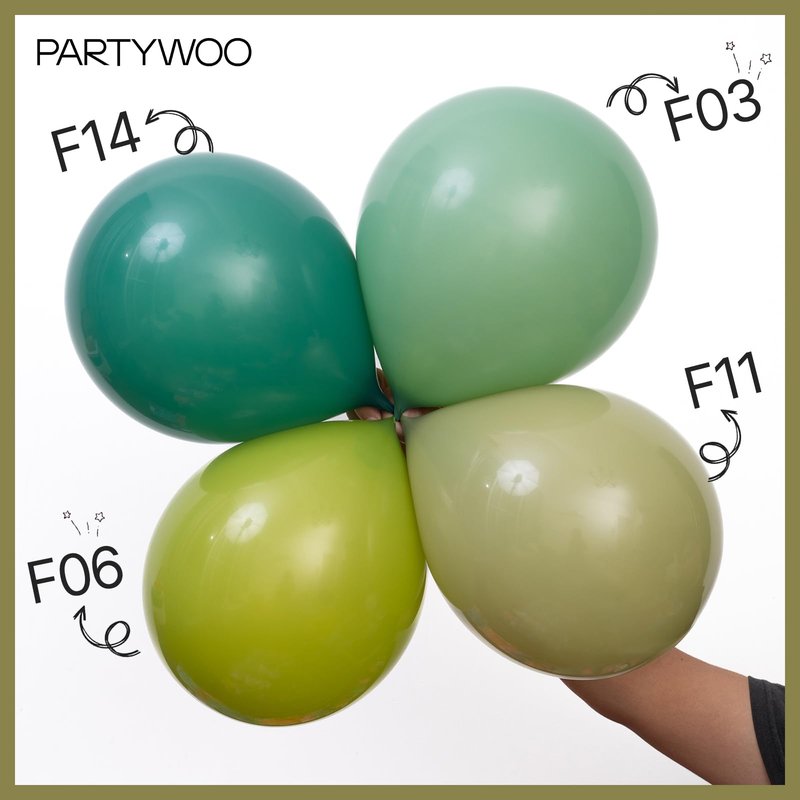 PartyWoo Sage Green Balloons 155pcs Different Sizes of 18 12 10 5 Inch Olive Boho Green Latex Balloon Arch Kit for Wedding Birthday Dinosaur Jungle Golf Football Theme Party Decorations Green-F11