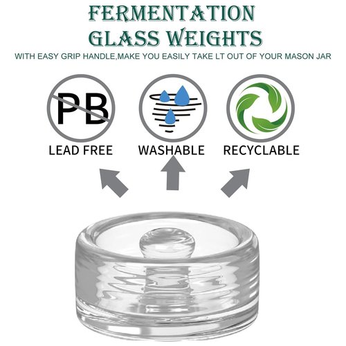 Fermentation Glass Weights with Easy Grip Handle for Mason Jars, Lead-Free, Washable (4 PCS)