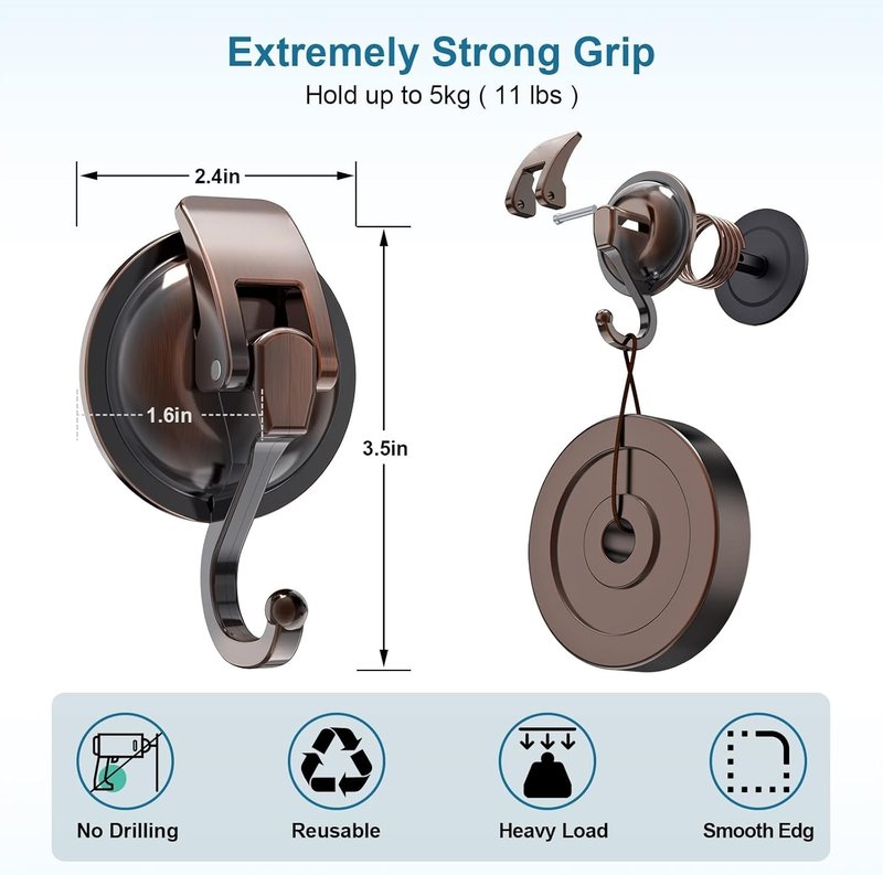 Aby coolswi Heavy Duty Vacuum Suction Cup Hooks for Kitchen，Bathroom and Restroom, Easy to Install and Remove, No Hole Punched, Super Suction Wreath Hanger for Decorations (2, Black)
