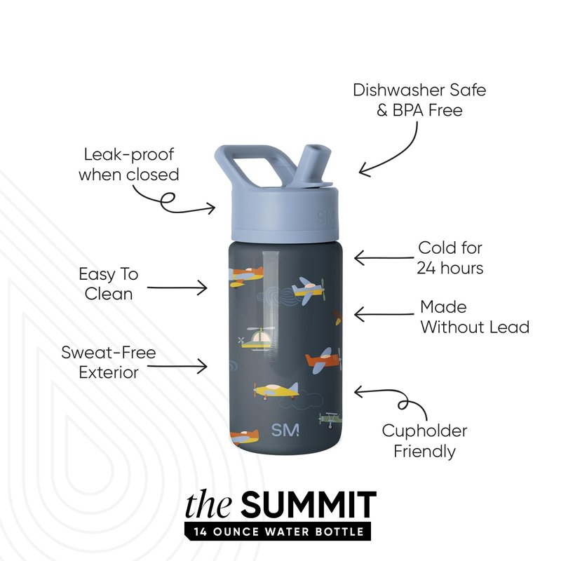 Simple Modern Kids Summit Water Bottle with Straw Lid | 14oz Stainless Steel Cup Insulated Tumbler for Toddlers, School | Wheels Up
