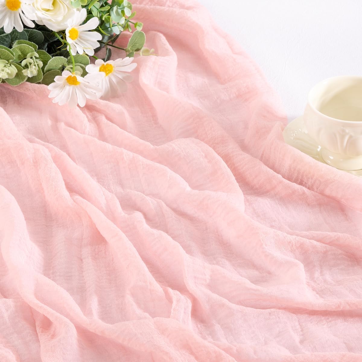 Skiennix Blush Pink Cheese Cloth Table Runner - 120 Inch Soft Rustic Boho Decor for Events
