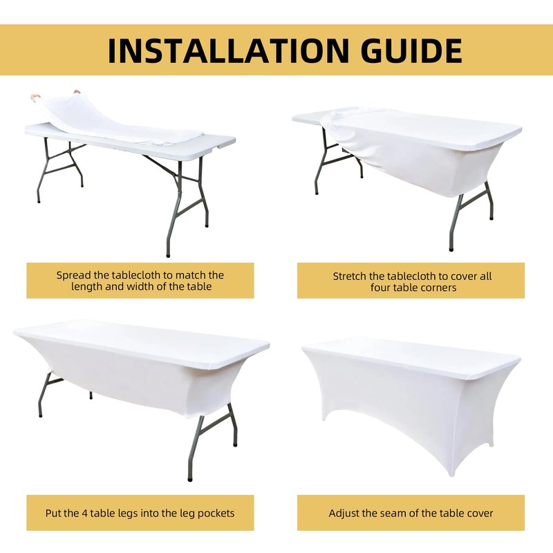ZarzaaSik 2-Pack 6ft White Spandex Table Covers for Rectangle Standard Folding Tables - Wrinkle Resistant Stretch Tablecloths - Ultimate Fitted Table Protector for Parties, Trade Shows, Banquet