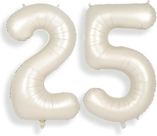 SUWEN Jumbo 40-Inch Cream White Foil Number Balloons | 0-9 Mylar Birthday Decorations for 25th Anniversary