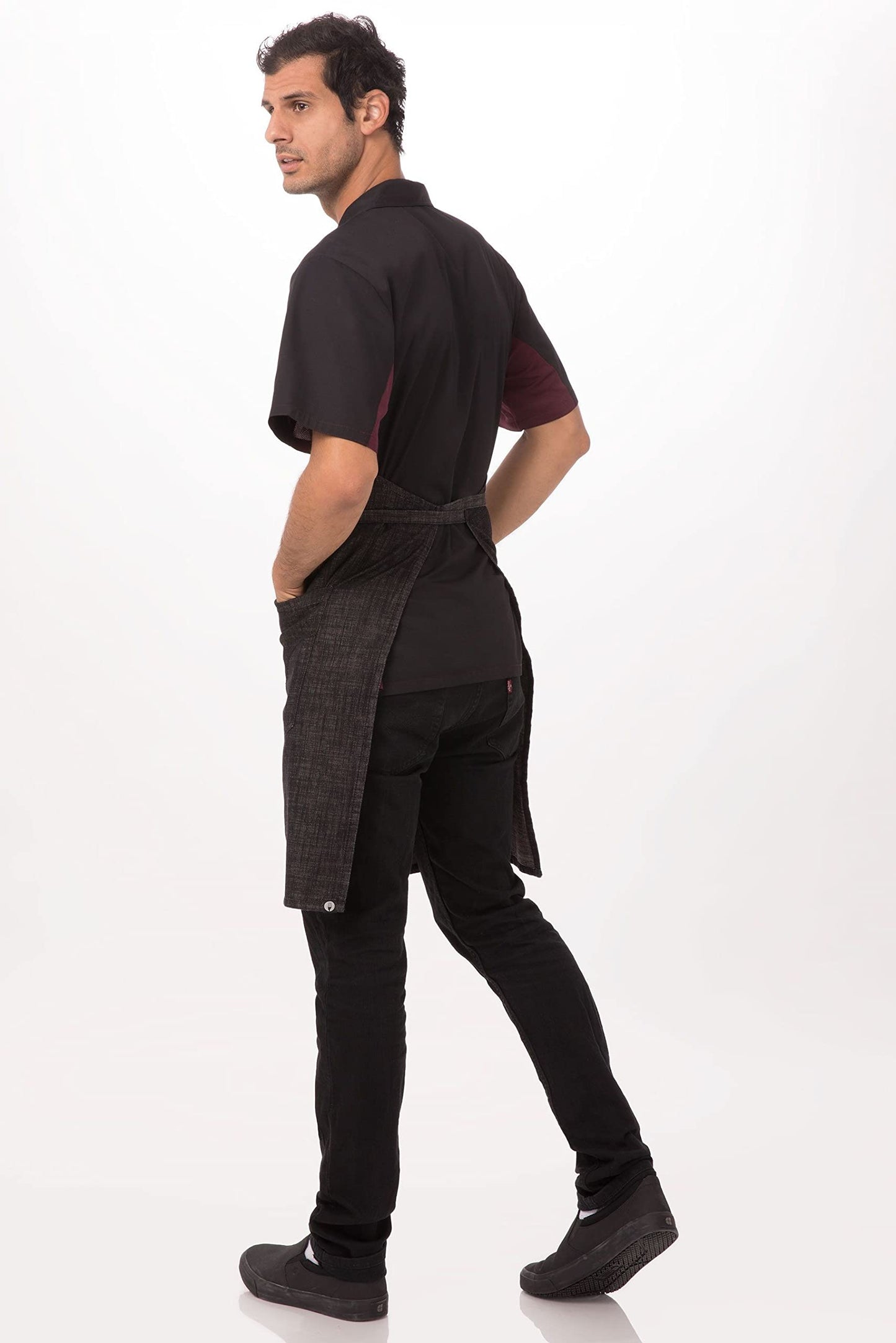 Chef Works Unisex Corvallis Bib Apron, Black Burgundy, One Size