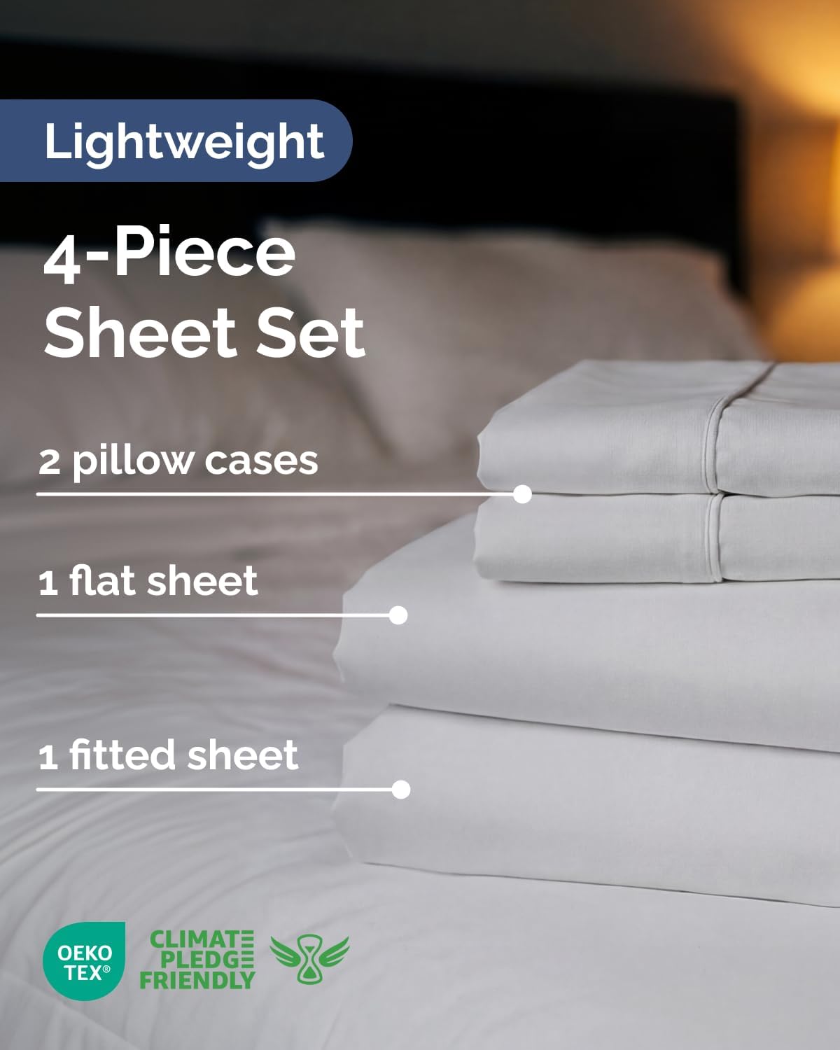 Lightweight Bed Sheet Set by [Brand Name] | Full Size Cooling Sheets for Hot Sleepers | Breathable Bedding with Deep Pockets - Light Grey