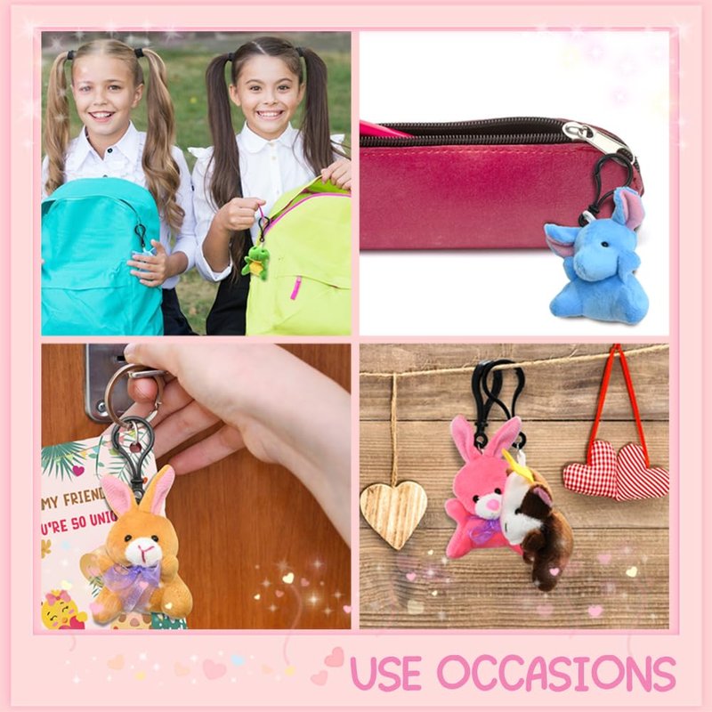 24PCS Valentines Day Cards with Small Stuffed Animals Plush Toys Set, Little Mini Stuffed Animal Keychain Valentine Exchange Cards for Kids Classroom School Exchange Prize, Valentines Day Gifts