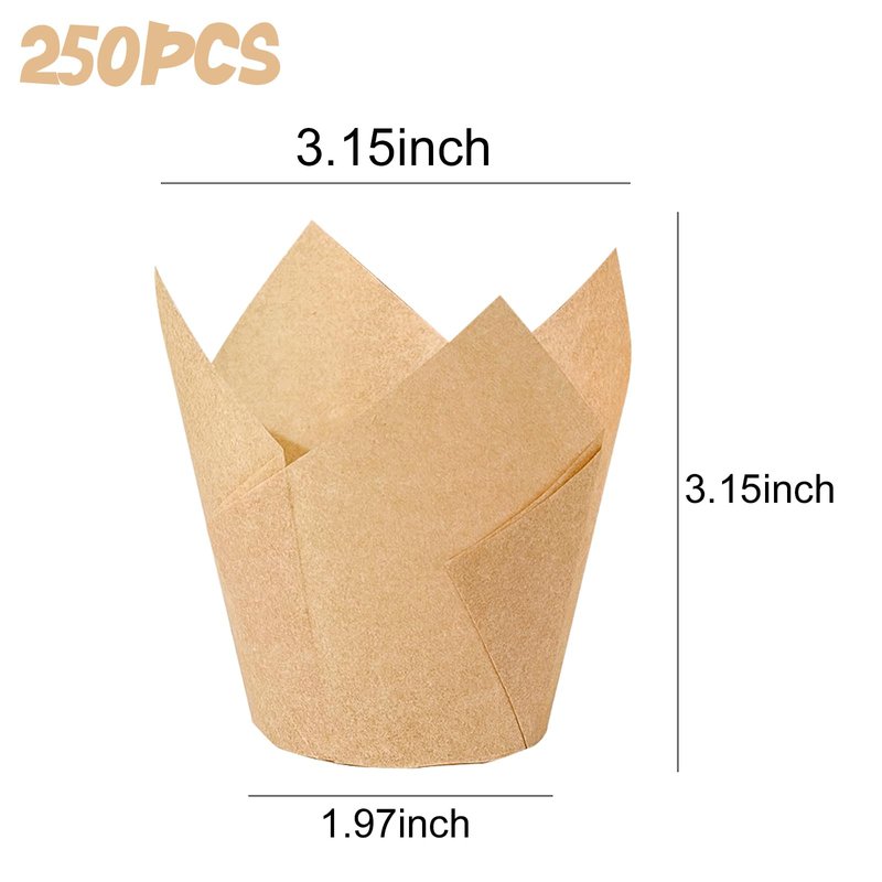 250Pcs Tulip Cupcake Liners,Parchment Paper Cupcake Liners,Muffin Liner for Baking in Standard Size,Cupcake Liner Paper for Party,Weeding,Birthday, Christmas,Valentines (Natural)