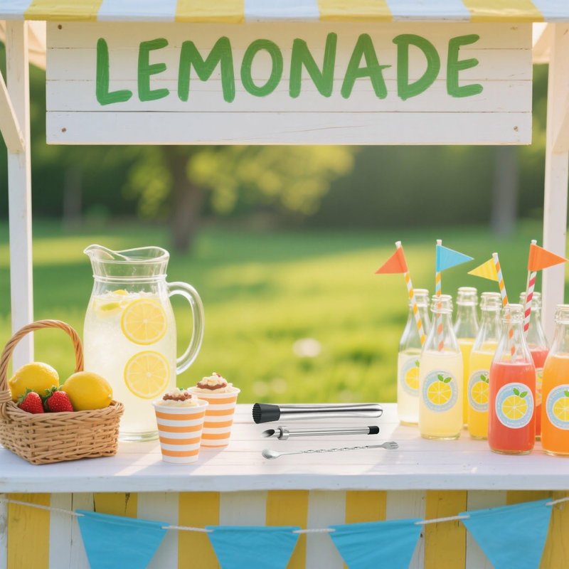 4Pcs Straw Puncher and Muddler Spoon Set 304 Stainless Steel Straw Hole Puncher for Plastic Lids Lemonade Cups Tools for Lemonade Stands Supplies