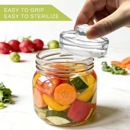 Fullgreat 4 Pack Fermentation Glass Weights with Handle for Large Wide Mouth Mason Jars, Dishwasher Safe