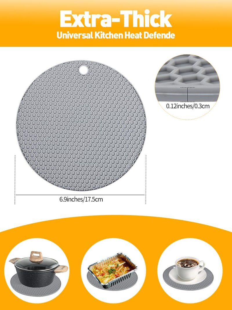 Trivets for Hot Dishes, [6 Pack] Silicone Trivet Mats, Multipurpose Non-Slip Heat Resistant Hot Pads for Kitchen Potholders, Hot Dishers, Jar Opener, Spoon Holder, Food-Grade Silicone & BPA-Free