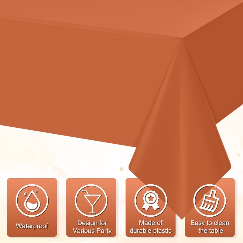 YIDAKO 3Pcs Orange Tablecloths for Rectangle Tables,Disposable Plastic Table Cloth,Waterproof Table Cover for Fall Thanksgiving Harvest Birthdays Weddings Party Decorations,54 x 108 Inch