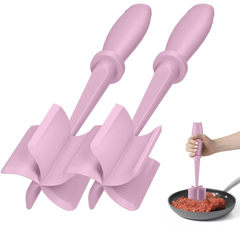 2 Pcs Meat Chopper, Hamburger Grinder, Premium Heat Resistant Smasher for Ground Beef, Burger Grinder Nylon Potato Mix Tool-Pink