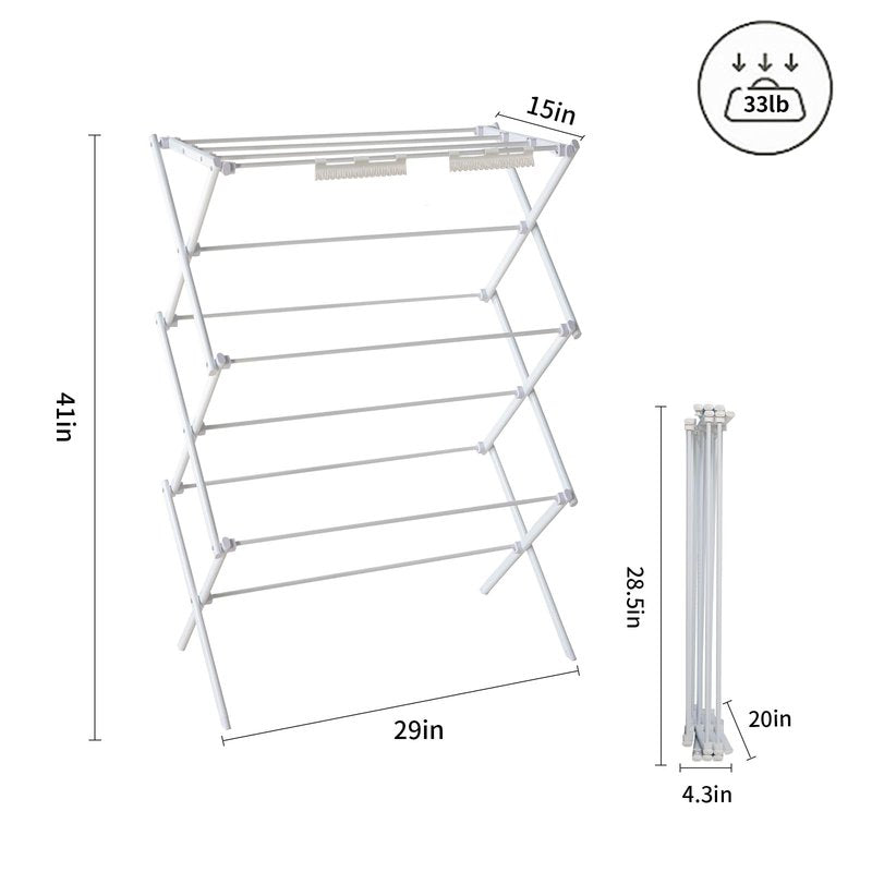 YUBELLES 3 Tiers Foldable Clothes Drying Rack, Vertical Laundry Rack Portable and Collapsible for Storage Indoor Outdoor, White