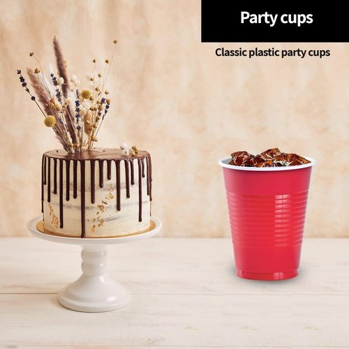 Hanna K. Signature Disposable Plastic Party Cups, Heavy-Duty 18 oz Red Cups, 50 Count