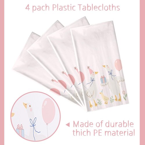 Honeydak 4 Pcs Silly Goose Birthday Party Tablecloths Pink 1st Baby Shower Gingham Table Cover Disposable Plastic Tablecloths Goose Theme Party Supplies for 1st Boys Girls Summer Decorations