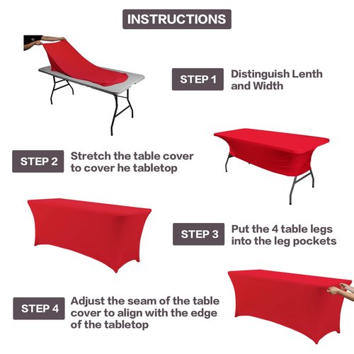 IVAPUPU 4FT Table Cloth for Rectangular Fitted Events Stretch Red Table Covers Washable Cover Spandex Tablecloth Protector for Party, Wedding, Cocktail, Banquet, Festival