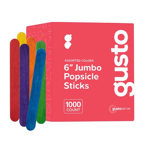 GUSTO [1000 Count] 6 Inch Colored Jumbo Popsicle Sticks for Crafts - ICES, Ice Cream, Waxing, Tongue Depressor Wood Craft Sticks