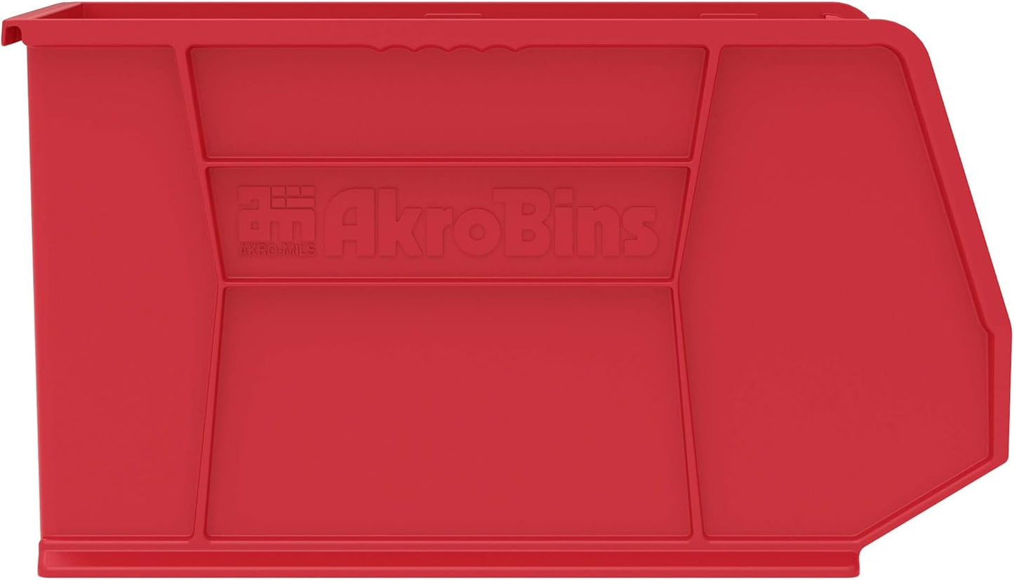 Akro-Mils Plastic Storage Bins - Space-Saving Stackable Organizers for Garage & Pantry | 18" x 11" x 10", Red, 6-Pack