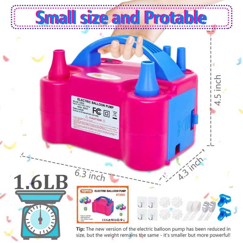 YEPVIE Electric Balloon Pump, Portable 2 Modes Balloon Blower Machine with 14 Balloon Arch Kits, Air Pump for Balloon, Ballon Inflator for Party Decoration