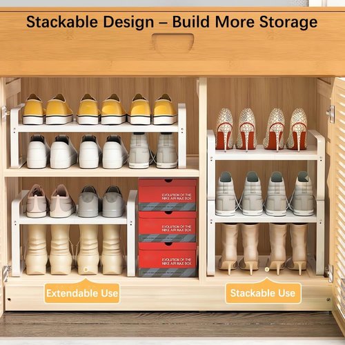 Expandable Metal Shoe Rack by [Brand Name] - Heavy-Duty 1-Tier Free-Standing Shelf | Adjustable Width 14.9"–23.6" for Closets & Entryways