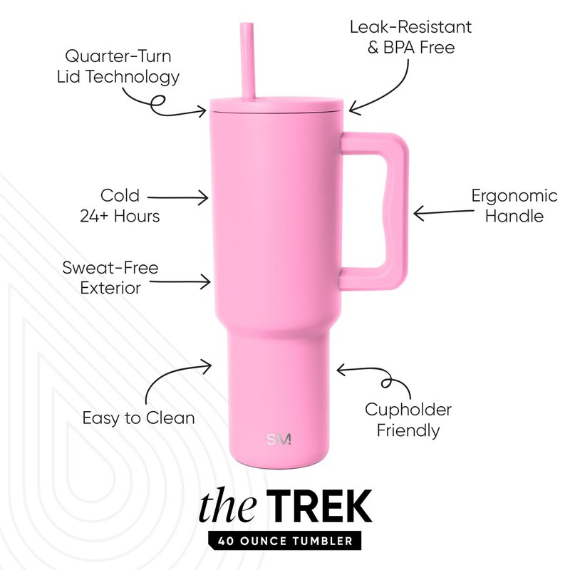 Simple Modern 40 oz Trek Tumbler with Handle and Straw Lid | Cup Holder Friendly Insulated Stainless Steel Travel Mug | Dragon Fruit