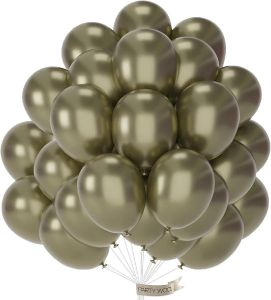 PartyWoo Metallic Green Balloons - 50pcs 12 Inch Sage Olive Green for Weddings, Graduations & Baby Showers