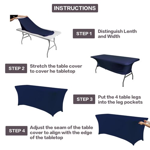IVAPUPU 2 Pack 6FT Table Cloth for Rectangular Fitted Events Stretch Jean Blue Table Covers Washable Spandex Tablecloth Protector for Party, Wedding, Cocktail, Banquet, Festival