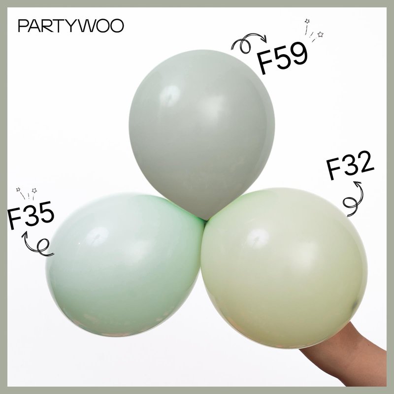 PartyWoo Dusty Green Balloons 140pcs Different Sizes Pack of 18 12 10 5 Inch Sage Olive Eucalyptus Green Boho Neutral Balloon Arch Kit for Jungle Woodland Theme Birthday Party Decorations Green-F59