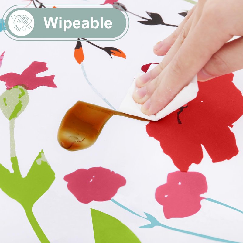 misaya Rectangle Waterproof Vinyl Table Cloth, Wipeable Tablecloth with Flannel Backing, Plastic Table Cover for Dinner, Picnic, Indoor and Outdoor (Flowers, 60" x 84")