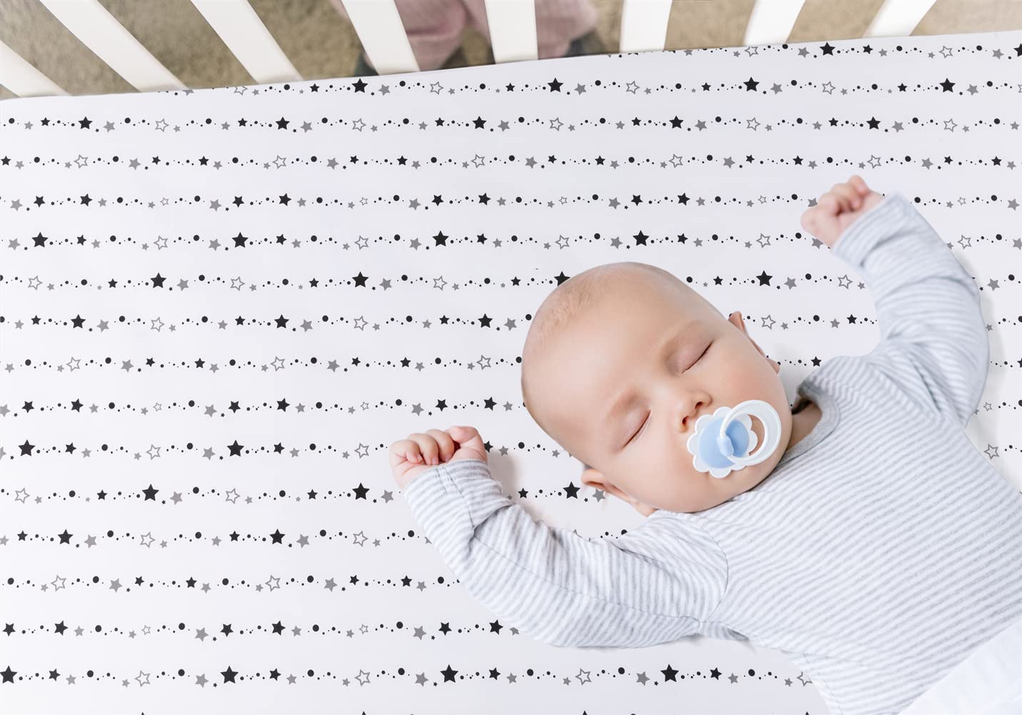 FIGEPO 4 Pack Star and Moon Neutral Unisex Fitted Baby Crib Sheets Set for Baby Boys or Girls