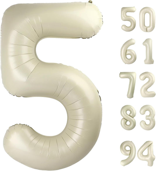 Skiennix 40-Inch Cream Number 5 Balloon - Perfect for 5th Birthday Party Decorations