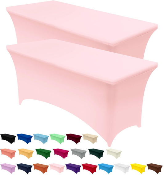 Utopia Kitchen Spandex Tablecloth 2 Pack [4FT, Pink] Tight, Fitted, Washable and Wrinkle Resistant Stretch Table Cloth Rectangle Cover for Trade Show, Weddings & Parties [48Lx30Wx30H Inch]
