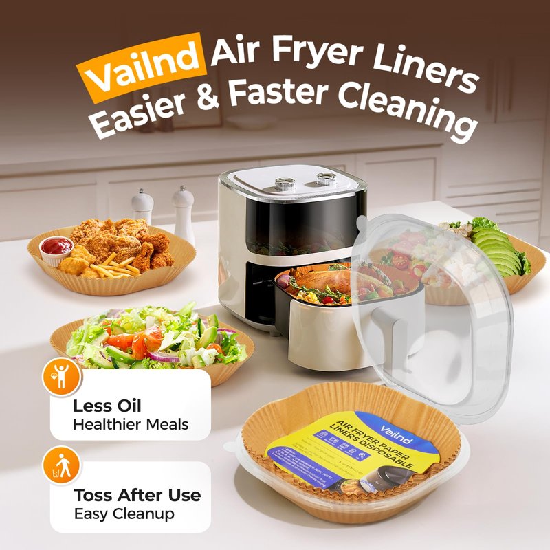 300 Pcs Air Fryer Paper Liners, 8" Square Air Fryer Liners Disposable, Heavy-duty Parchment Paper for 5-8 qt Airfryer Basket, Non-Stick & Grease Proof Baking Liner for Oven Pan