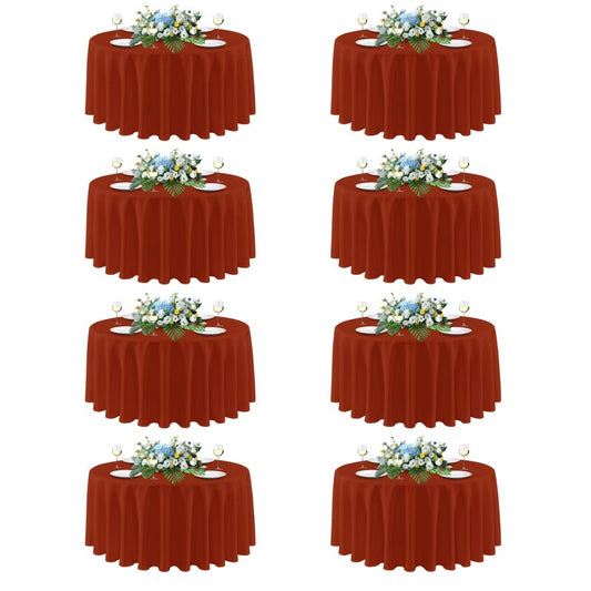 sancua Thanksgiving Round Tablecloth 90 Inch Diameter, 8 Pack Burnt Orange Circle Polyester Fabric Fall Table Cloth for Holiday Party Reception, Washable Table Cover (Fit 30-72 Inch Tables, Rust)