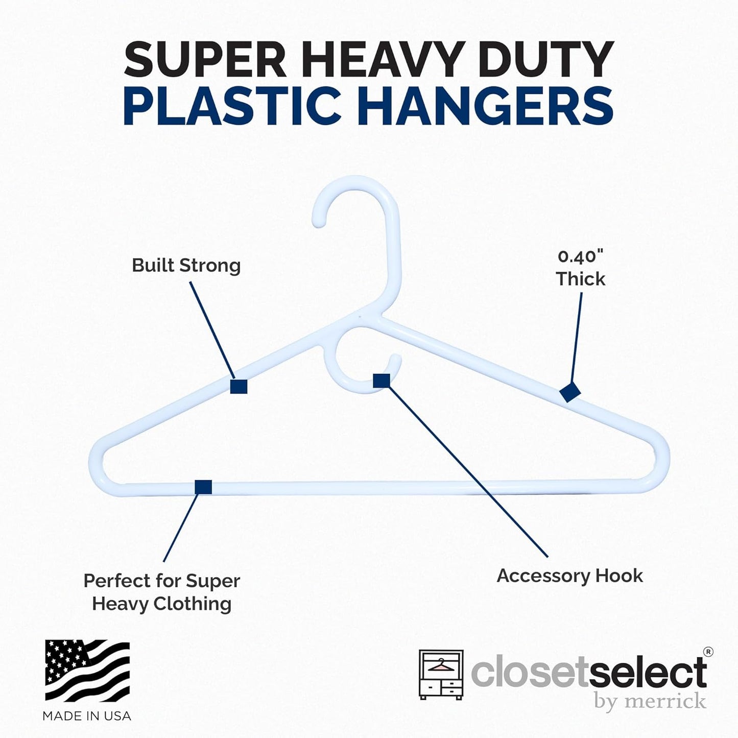 Super Heavy Duty Plastic Hangers - Made in USA | 24 Pack of White Heavyweight Hangers
