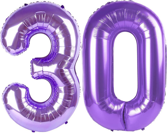 Purple Number 30 Balloon - 40 Inch Giant Foil Balloon for 30th Birthday Party Decorations