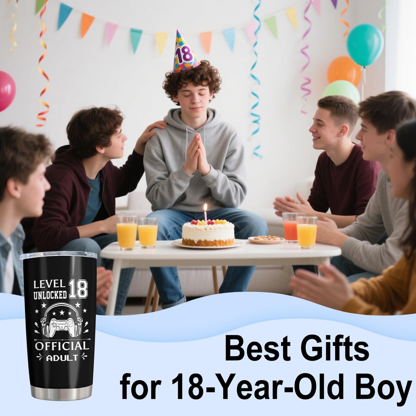 Vuxoye 18th Birthday Gifts for Boys, 18th Birthday Decorations for Boys, 18 Year Old Boy Birthday Gifts, Gift for 18 Year Old Boy, 2007 Bday Present for him, Happy 18th Bday Tumbler 20oz 1PC