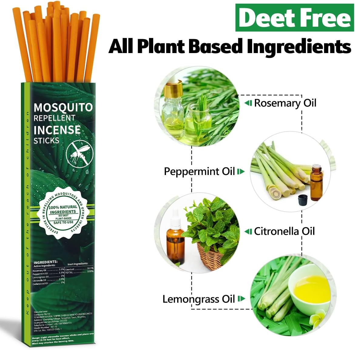 Skiennix Extra Large Mosquito Repellent Sticks - 24 Pack with Natural Citronella Oil | Long-Lasting 2-Hour Burn Time for Indoor & Outdoor Use