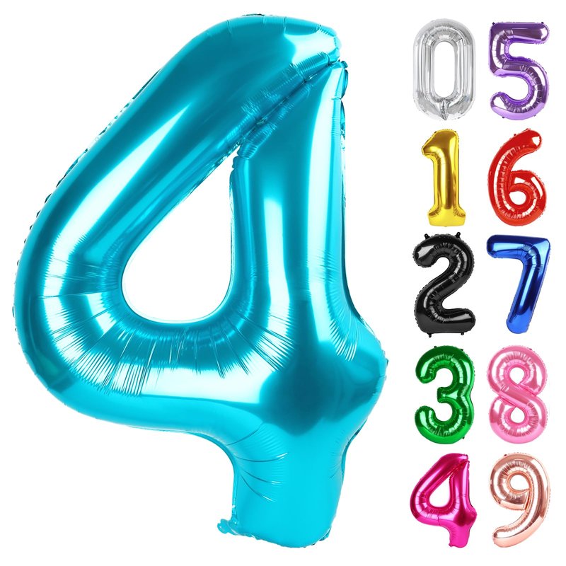 Light Blue Number 4 Balloon 40 Inch, 4th Birthday Party Decorations for Children, Giant 4 Foil Balloon for Party Supplies