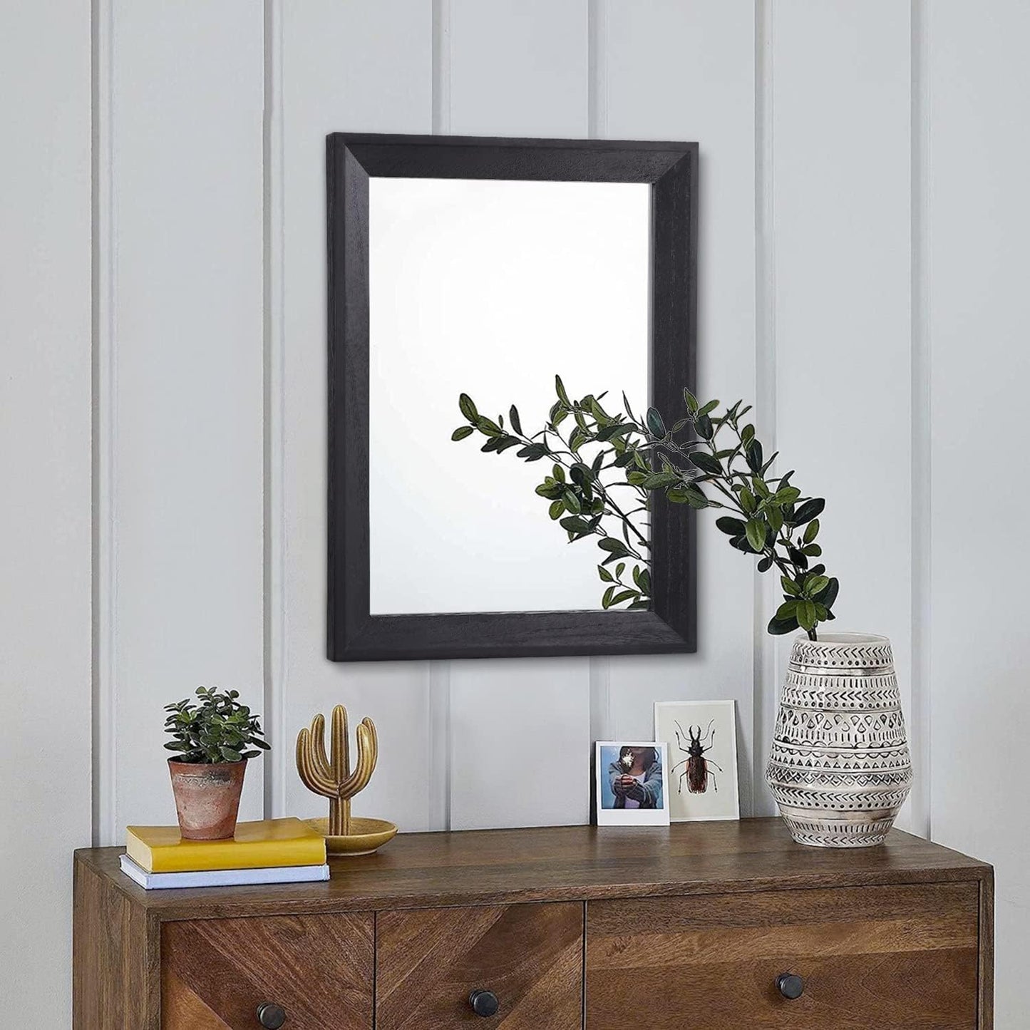 AAZZKANG Black Rectangle Wall Mirror - Decorative Wood Framed Design for Bedroom, Bathroom, or Living Room