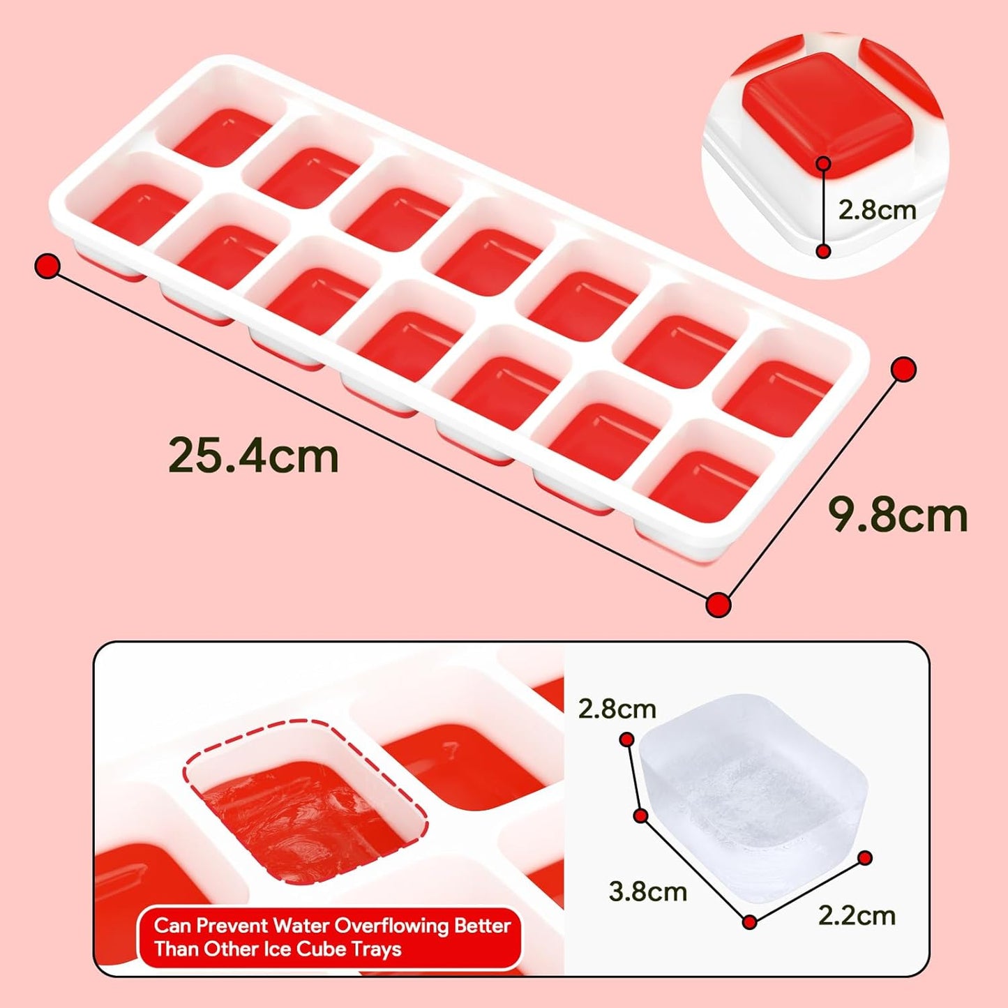 Airabc Silicone Ice Cube Trays - 4 Pack Easy-Release Design with Removable Lid | BPA Free & Stackable