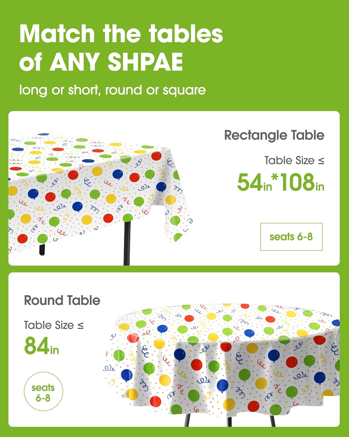 Pureegg Disposable Plastic Tablecloths - 54 x 108 Inch, Leakproof & Sturdy for Birthday Parties, Picnics & Baby Showers