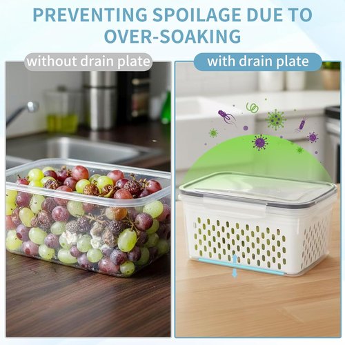Grape Container - Leakproof Produce Storage with Removable Colander | 3PCS (0.9Qt - 13.5Qt)