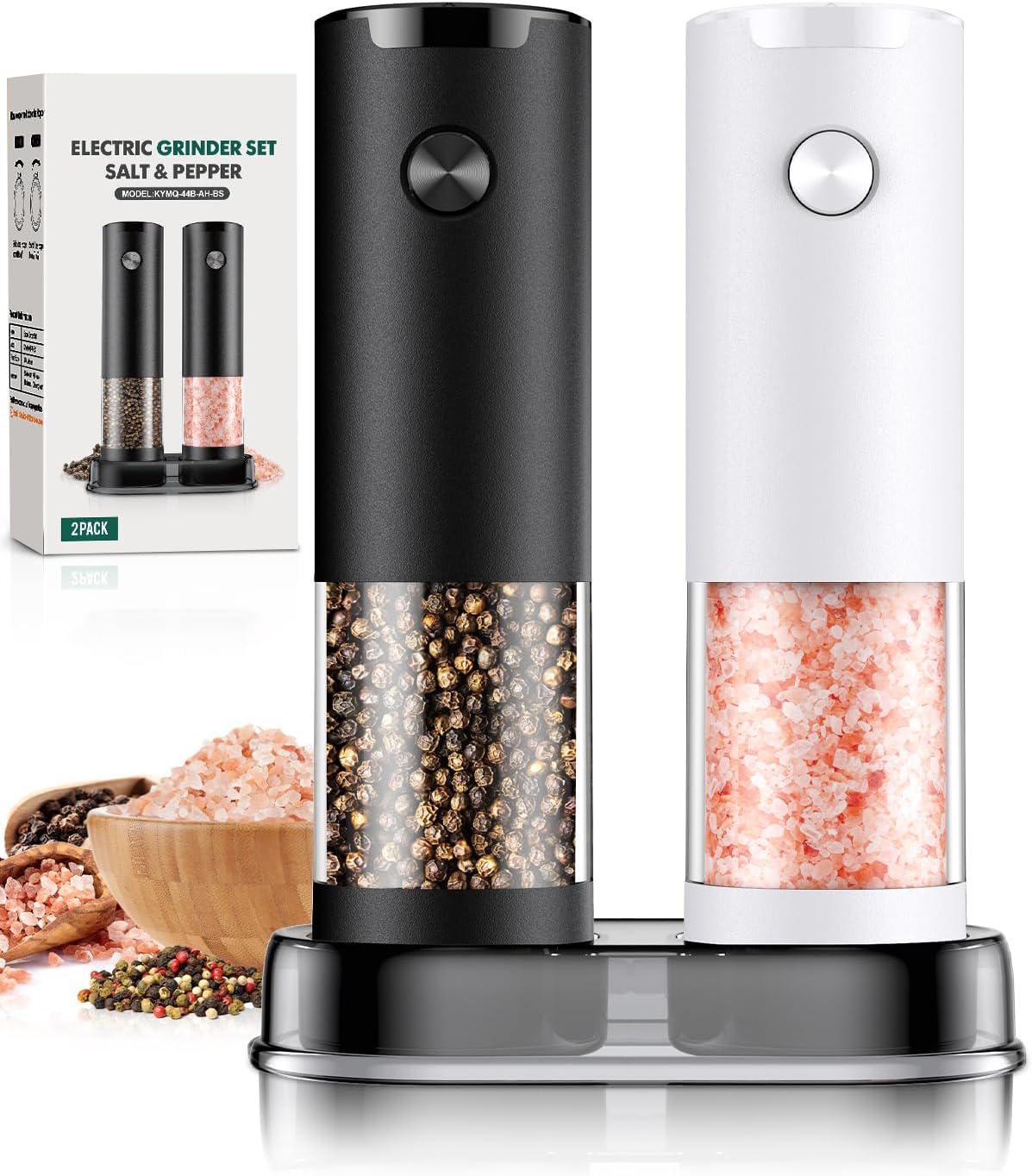 Skiennix Electric Salt and Pepper Grinder Set - Automatic Kitchen Mill with Adjustable Coarseness & LED | Large Capacity