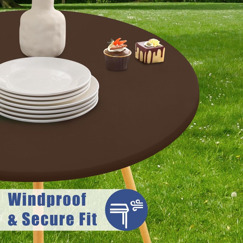 Moosfor Round Spandex Tablecloth, Elastic Fitted Waterproof Tablecloths for 45"-56" Tables, Stretch Washable Picnic Table Cover for Camping, Dining, Indoor and Outdoor, Coffee