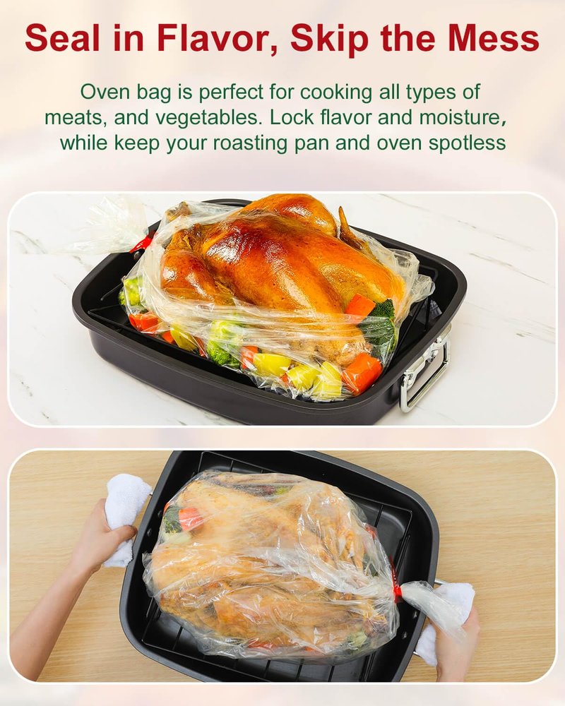 UTILIMATES Turkey Bags for Oven Hold 15 20 25 lb Turkey, 10 19"x24" BPA Free Nylon Oven Bags with 10 ties, For Versatile Roasting Cooking Baking Storage Use