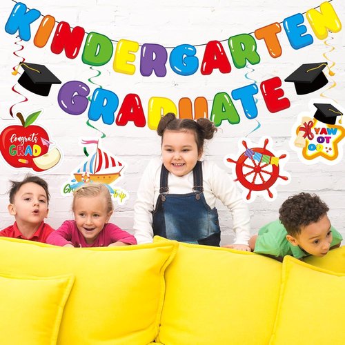 FYSUIMU Graduation Decorations - Hanging Banner & Swirls for Preschool Party | Congrats Grad!